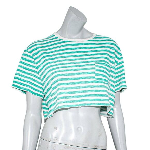 Rag & Bone Cropped Tee Shirt Cotton Striped handmande size Large - Picture 1 of 8